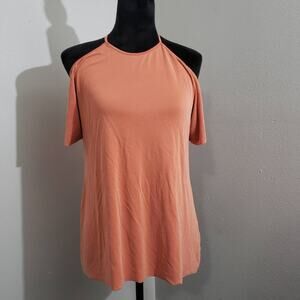 Zara Peach Cold-Shoulder Halter Neck Top